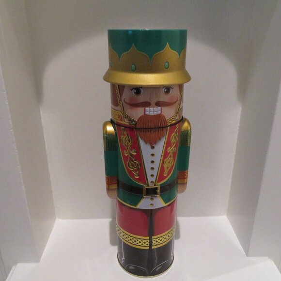 Christmas Green Nutcracker Tin Can Silver Crane Co Keepsake Gift Empty Container - Picture 1 of 14
